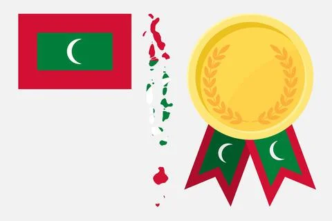 Maldives flag with map and gold medal in set for web and banners or app and.. Stock Illustration