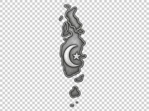 Maldives flag on map, black and white artistic engraving. Ilustração Stock
