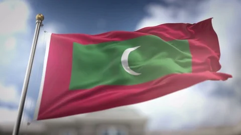 Maldives Flag Waving Slow Motion 3D Rendering Blue Sky Background - Seamles.. Stock Footage 75432983