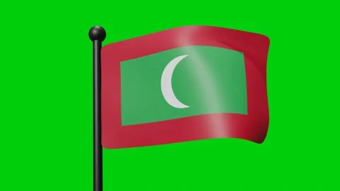 Maldives Flag Waving in Slow Motion on the green background. 3D Render Flag.. Stock Footage 230912221