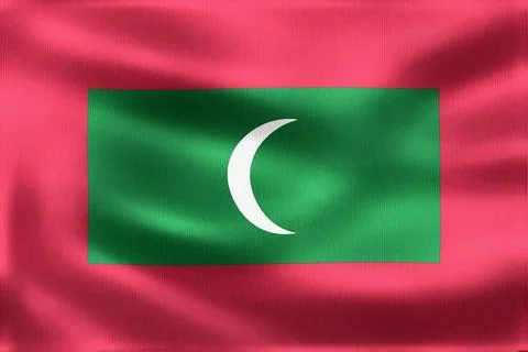 Maldives flag waving in the wind featuring a green rectangle and white cres.. Stock Illustration