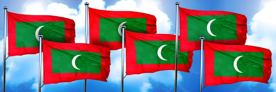 Maldives flags, 3D rendering, on a cloud background イラスト素材