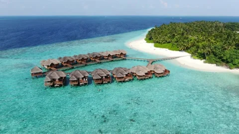 Maldives island, water bungalows Stock Footage