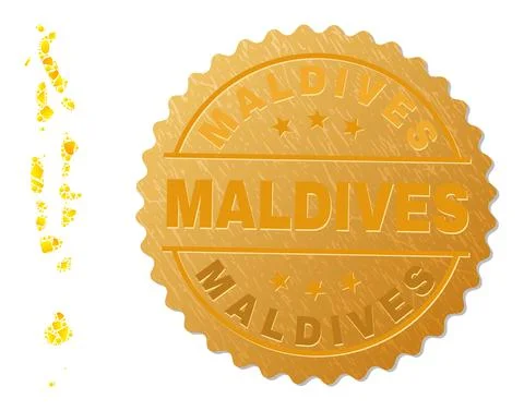 Maldives Map Mosaic of Golden Elements and Metallic Maldives Stamp Stock Illustration