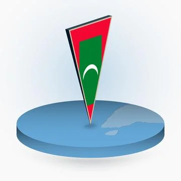 Maldives map in round isometric style with triangular 3D flag of Maldives Stock Illustration