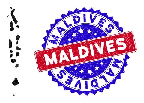 Maldives Map Triangle Mesh and Distress Bicolor Seal Stock Illustration