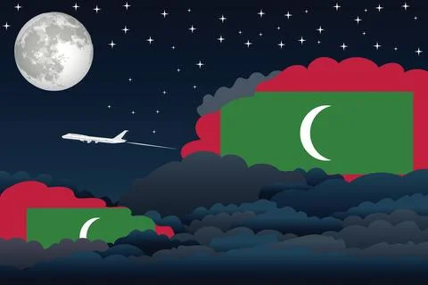 Maldives Night Clouds Airplane Vector Illustration Illustrazione stock