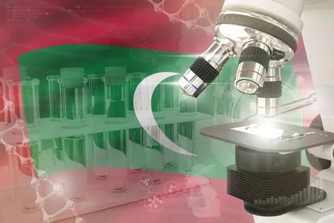 Maldives science development digital background - microscope on flag 스톡 일러스트