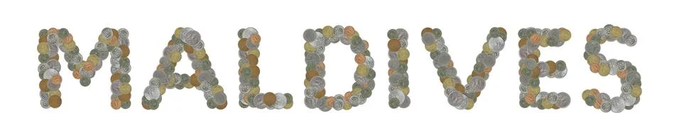 MALDIVES word with stack of coins on white background Stock Illustration