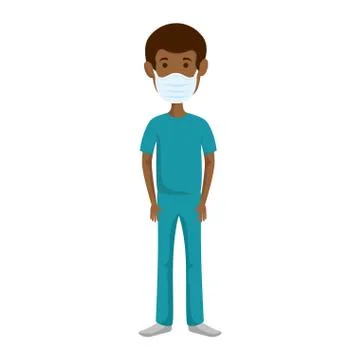 Male afro paramedic using face mask isolated icon Illustrazione stock