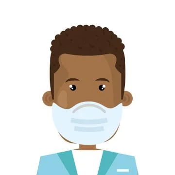 Male afro paramedic using face mask isolated icon Illustrazione stock