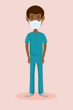 Male afro paramedic using face mask isolated icon Stockillustratie