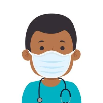 Male afro paramedic using face mask with stethoscope Stock Illustration