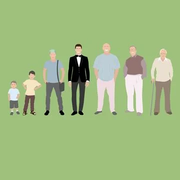 Male age development generation, boy teenager and senior grandfather Stock Illustration