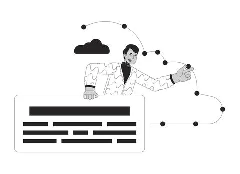 Male analyst cloud computing black and white 2D line cartoon character Stock Illustration