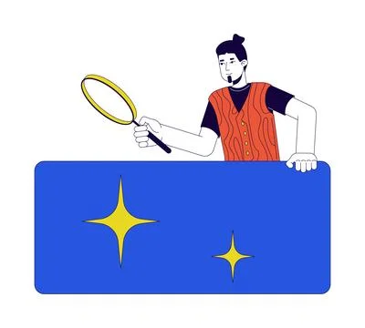 Male analyst researching data block 2D linear cartoon character Stock Illustration
