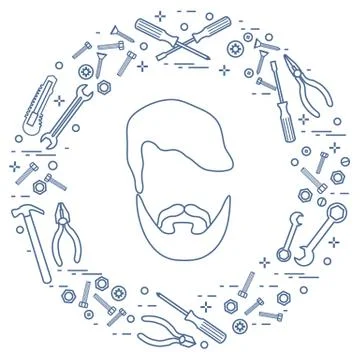 Male and different tools for building, construction and home repair. Ilustración de archivo