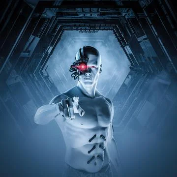 Male android cyborg point Stock Illustration