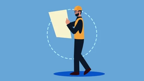 Male architect checking construction plans while walking in animated motion. Stock Footage 339049833