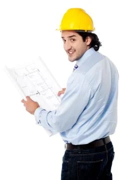 Male architect with construction plan Stock Photos