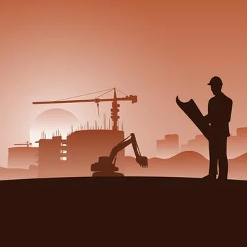 Male architect on construction site checking documents illustration vector Illustrazione stock