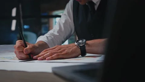 Male architect working, thinking in the office on a residential building project Stock Footage 201284462