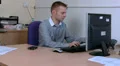 Male is argumentative on his work phone HD Footage