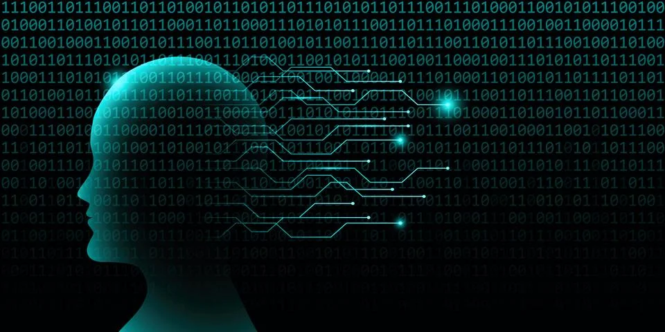 Male artificial intelligence technology concept with binary code 스톡 일러스트