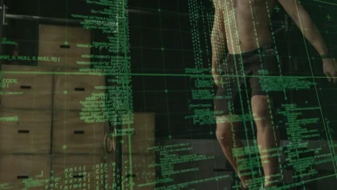 Male athlete crouching then exploding onto plyo box, building power while green Stock Footage 330917629