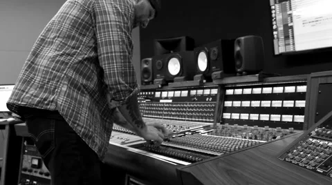 Male Audio Engineer at PatchBay (Black &amp; White) Stock Footage 54672017