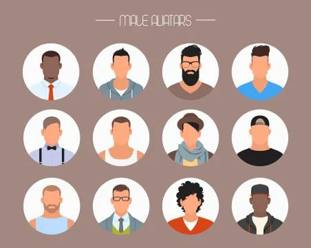 Male avatar icons vector set. People characters in flat style. Design element Stock Illustration