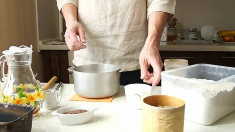 Male baker prepares to bake bread, russian chef Stock Footage 78177866