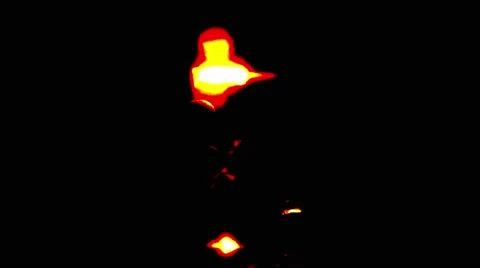Male With Bare Torso in Dark Doing Fire Performance in Bright Colors of Fiery Stock Footage 66366543