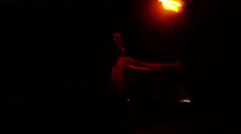 Male With Bare Torso in the Darkness Making Fire Performance Stock Footage 66367285
