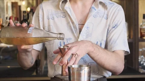 Male Bartender Creating Drinks in Old-Fashioned Bar Stock Footage 318657956