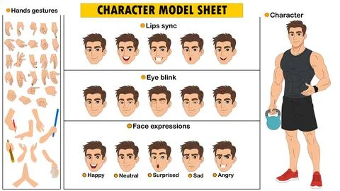 Male Bodybuilder Character Constructor Kit. Customizable Fitness Model Sheet  Stock Illustration