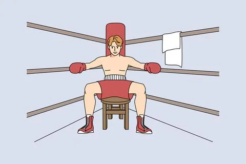 Male boxer sit in ring preparing for match Stock Illustration