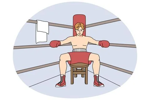 Male boxer sit in ring preparing for match Stock Illustration