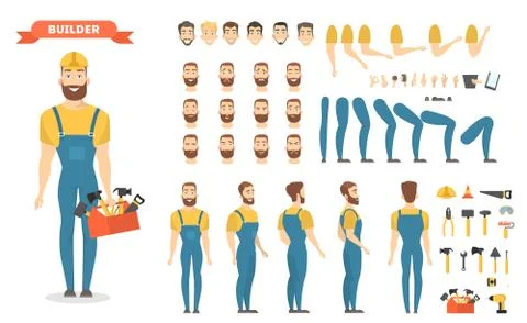 Male builder character set. Stock Illustration