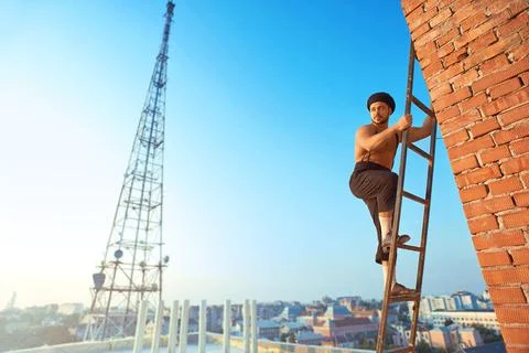 Male builder at the construction Stock Photos