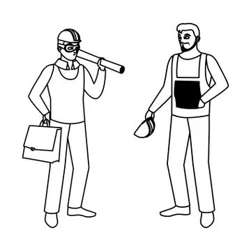 Male builder constructor with architect boss Ilustración de archivo