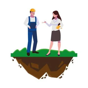 Male builder constructor with woman engineer Ilustración de archivo