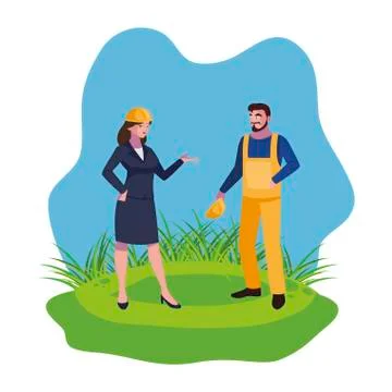 Male builder constructor with woman engineer Ilustración de archivo
