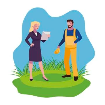 Male builder constructor with woman engineer Ilustración de archivo
