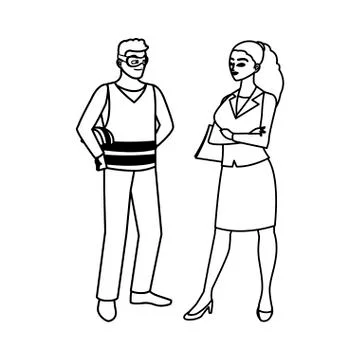 Male builder constructor with woman engineer Ilustración de archivo