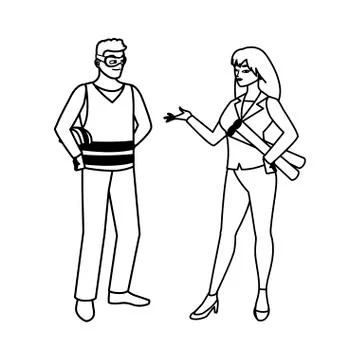 Male builder constructor with woman engineer Ilustración de archivo