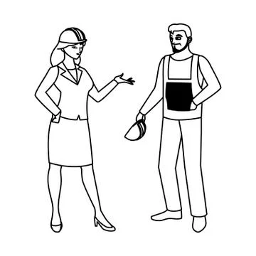 Male builder constructor with woman engineer Ilustración de archivo
