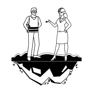 Male builder constructor with woman engineer Ilustración de archivo