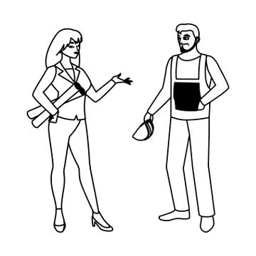 Male builder constructor with woman engineer Ilustración de archivo