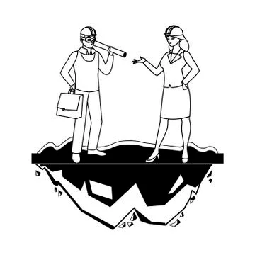 Male builder constructor with woman engineer Ilustración de archivo